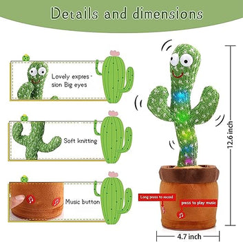 Dancing Cactus Toy, Cactus Talking Toy for Baby, Wriggle Singing Cactus Repeats What You Say, Soft Plush Talking Toys for Kids