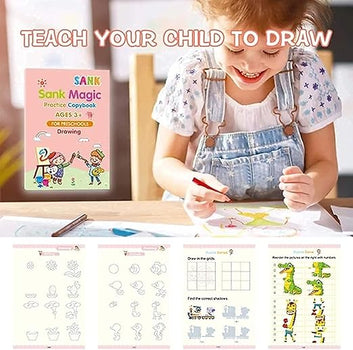 NEW Magic Calligraphy Copybook Set Writing Tool for Kids (4 BOOKS,1 PEN, 1 GRIP, 10 REFILL)